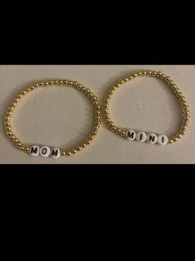 Gold Beaded 'MOM' and 'MINI' Stretch Bracelets